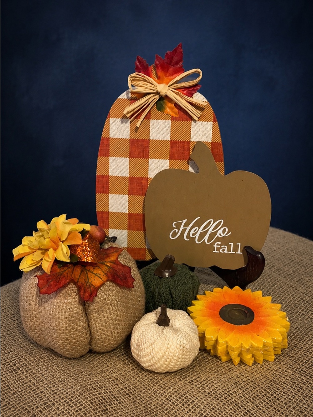 Fall Pumpkin Décor Set – Rustic Farmhouse “Hello Fall” Autumn Harvest Lot